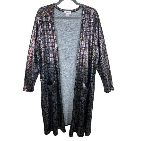 LuLaRoe Shimmery Mauve Gold Long Sleeve Open Sarah Tunic Top Pockets Size XL - Picture 1 of 6